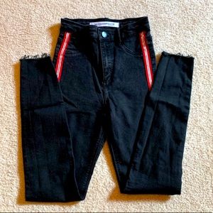 Zara Trafaluc Red Stripe Black Denim Jeans Size 2